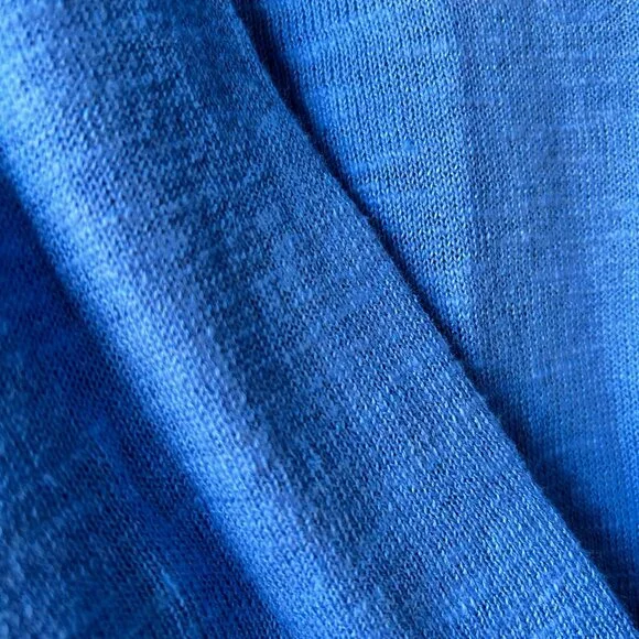 Eileen Fisher Coastal Blue Linen Cotton V-Neck Oversized Loose Knit Sweater - Picture 5 of 7